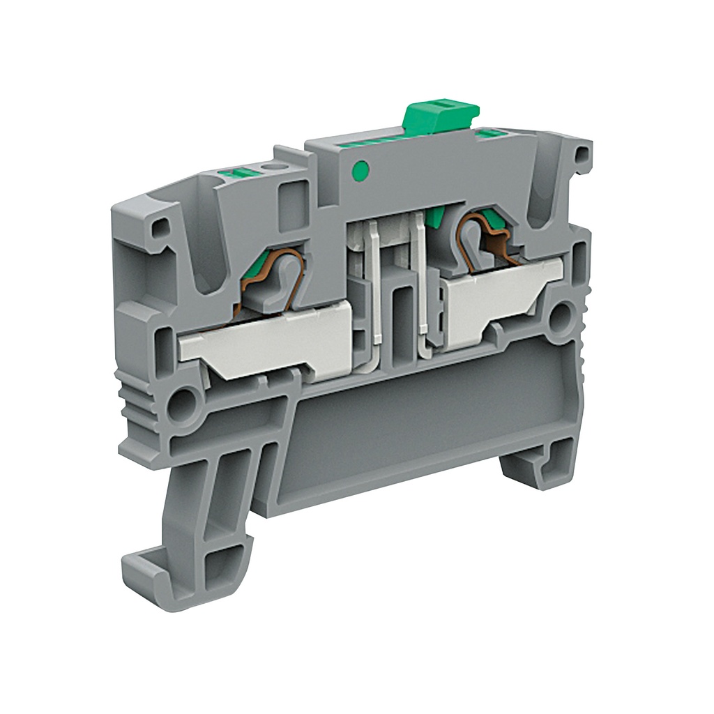 Knife Disconnect Push In Terminal Block, DIN Rail Mount, Gray Housing, 5.2mm, UL 24-12 AWG, 12A, 300V, 