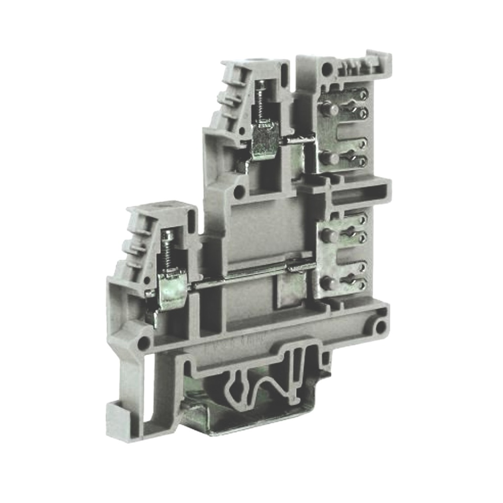 Tab/Screw Clamp 2-Level Feed-Thru Terminal Block, 20-10 AWG, Gray