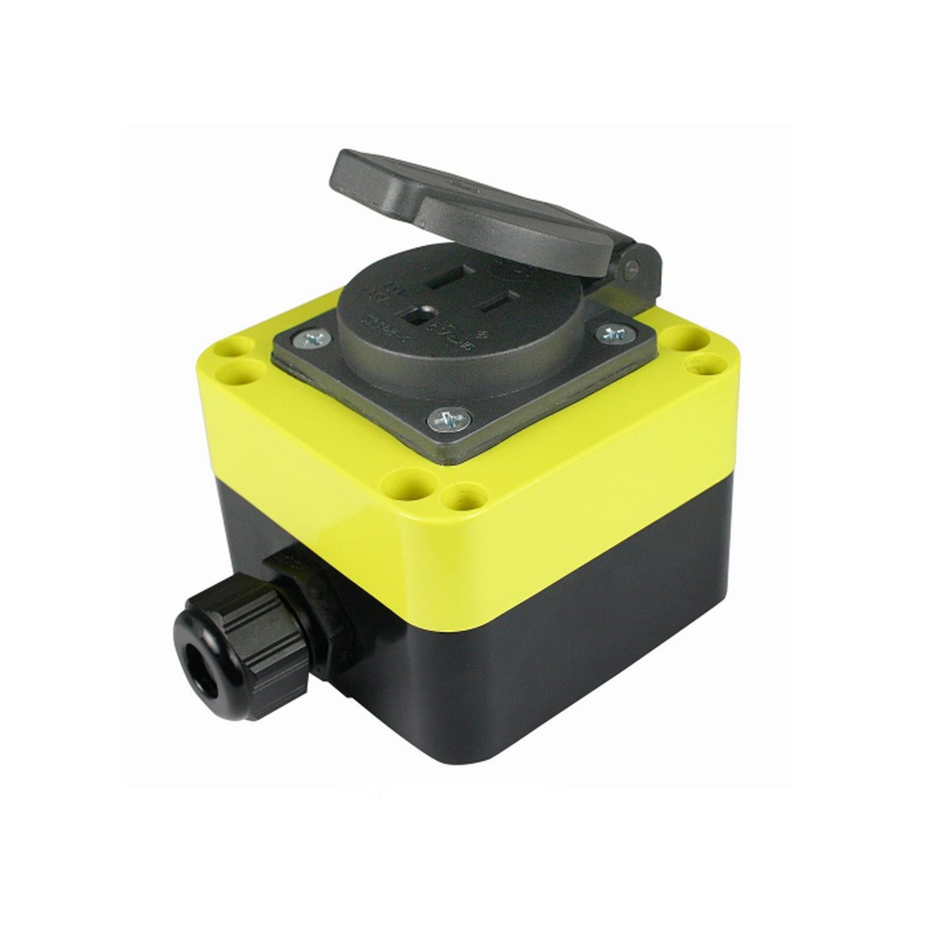 Weatherproof AC Outlet, Fully Enclosed With Snap Cover, 15 A, 120V, IP54 Rated, 