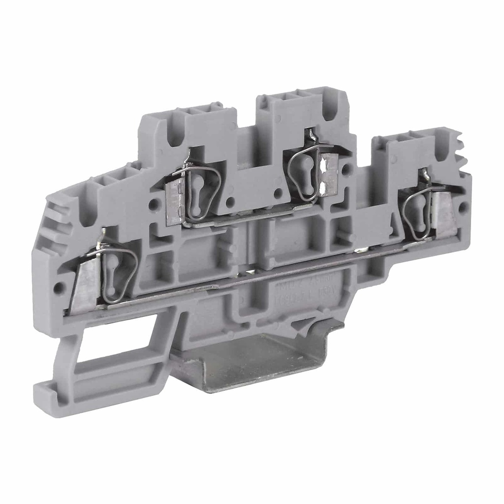Spring Clamp 2-Level Feed-Thru DIN Rail Terminal Block, 24-12 AWG, Gray