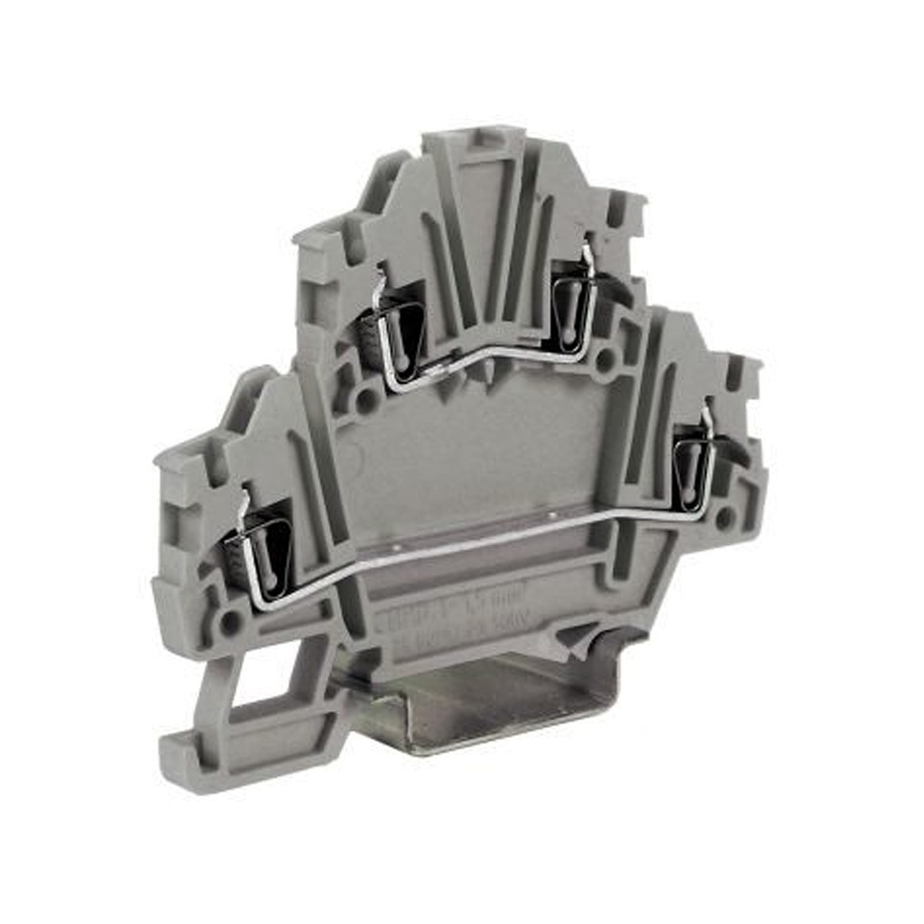 2 Level Spring Terminal Block, 4mm Wide, DIN Rail Mount, Exe Rated, Blue Housing, Screwless Connections, 26-14 AWG, 15A, 600V, 