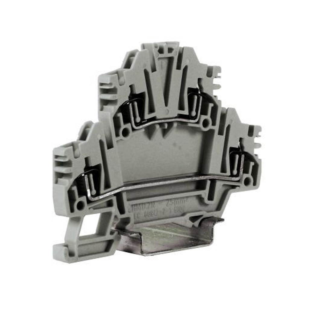 2 Level Spring Terminal Block, 5.2mm Wide, DIN Rail Mount, Screwless Wire Connections On 2 Levels, 26-14 AWG, 15A, 600V, 