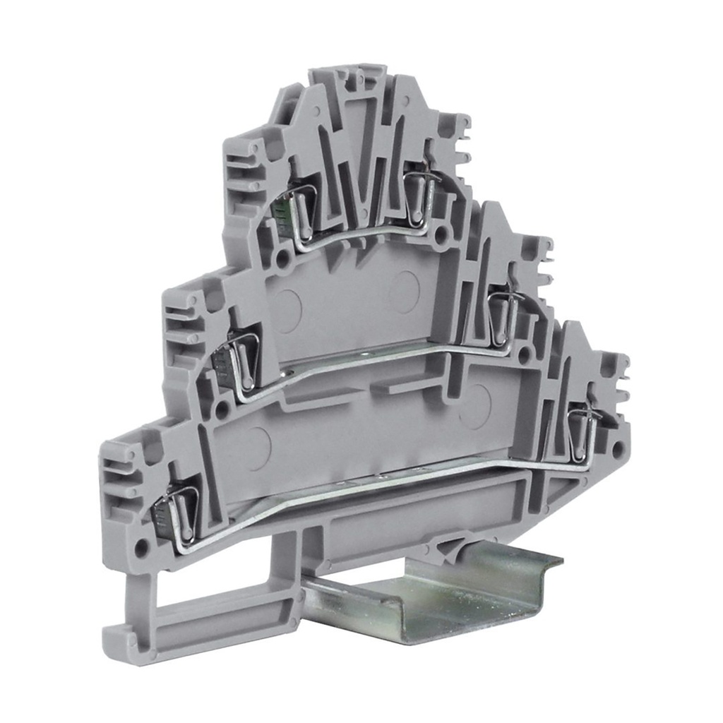 3 Wire Spring Clamp DIN Rail Terminal Block, 24-12AWG, 20A, 600V Ul Ratings, Gray