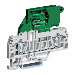 Fuse Terminal Block With Spring Terminal Connections, Accepts 5mm X 20mm Glass Fuse, DIN Rail Mount, Lever Style Fuse Terminal Block, 