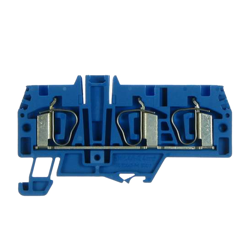 Spring Clamp Connection 1-Level Feed-Thru DIN Rail Mounted Terminal Block, 1 input, 2 outputs, 24-10 AWG, (Ex)i Blue