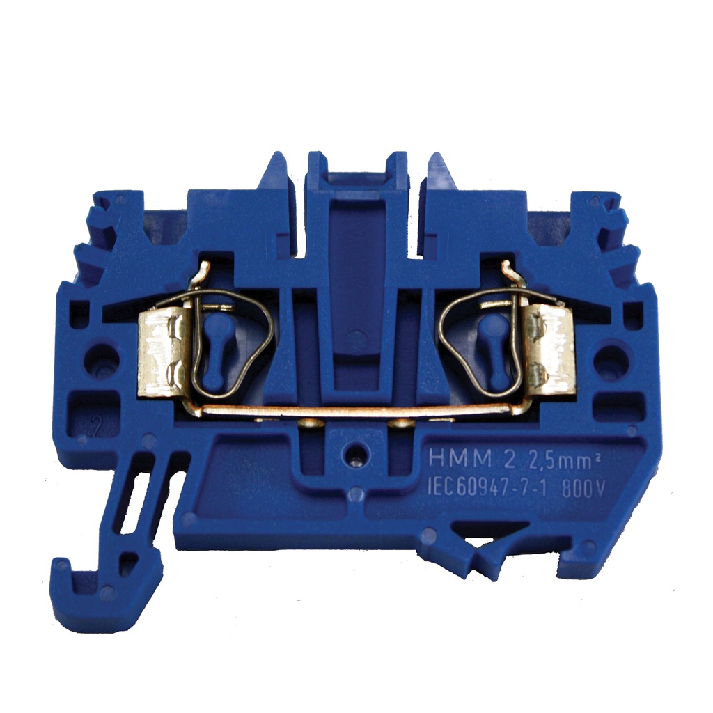 2 Wire Spring Terminal Block, DIN Rail Mount, Exe Rated Screwless Terminal Block For 2 Wires, Blue, 24-12 AWG, 20 Amp, 600V, 5.2mm, 