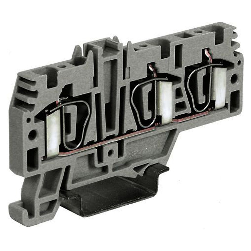 3 Wire Spring Terminal Block, DIN Rail Mount, Screwless Feed Through Terminal Block For 3 Wires, 28-10 AWG, 30 Amp, 600V, 6.2mm, 