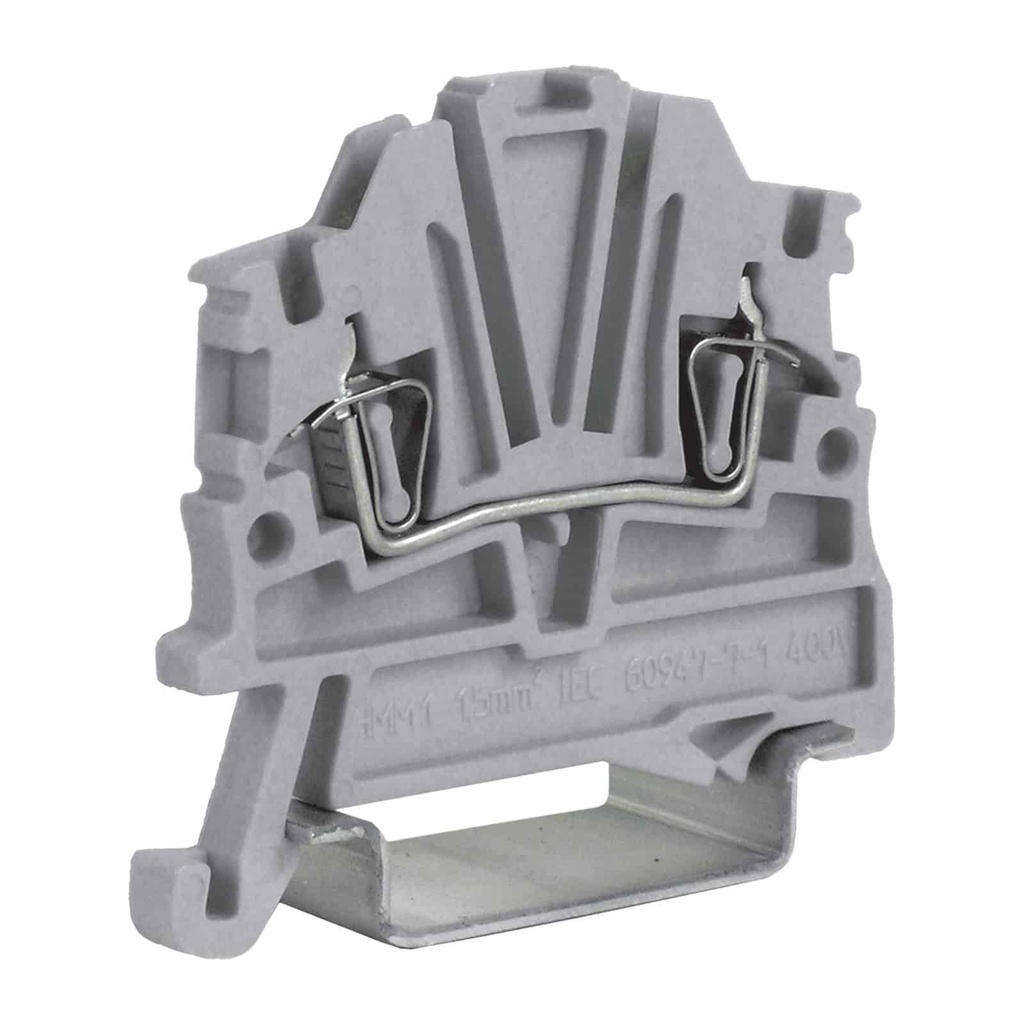 2 Wire Feed Through Terminal Block with Spring Clamps, 26-14 AWG, 15 Amp, 600V, 4.2mm,