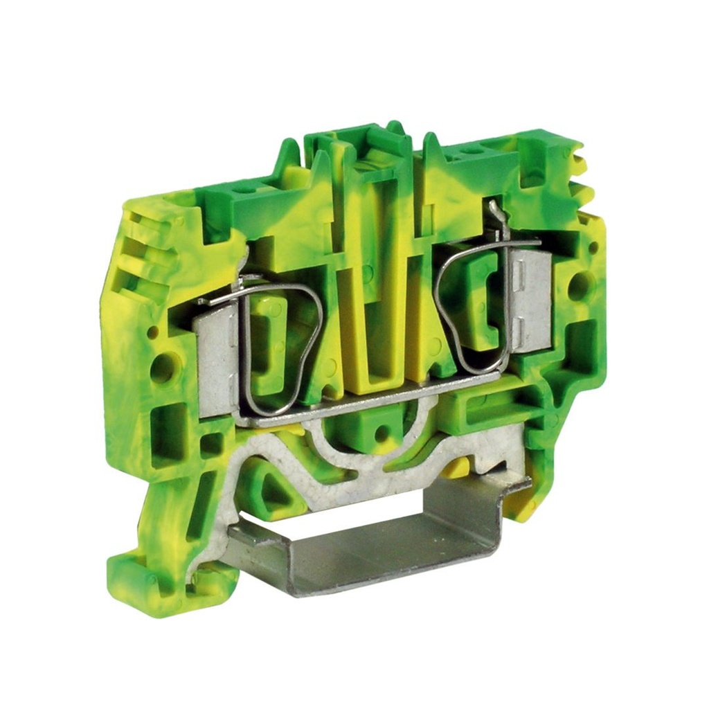 2 Wire Spring Ground Terminal Block, DIN Rail Mount, Screwless Ground Terminal Block For 2 Wires, 24-10 AWG, 600V, 6.2mm, 