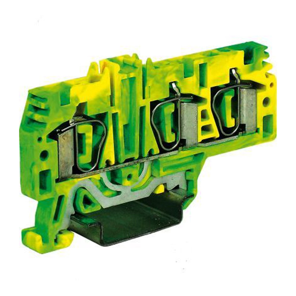 3 Wire Spring Ground Terminal Block, DIN Rail Mount, Screwless Ground Terminal Block For 3 Wires, 24-10 AWG, 600V, 6.2mm, 