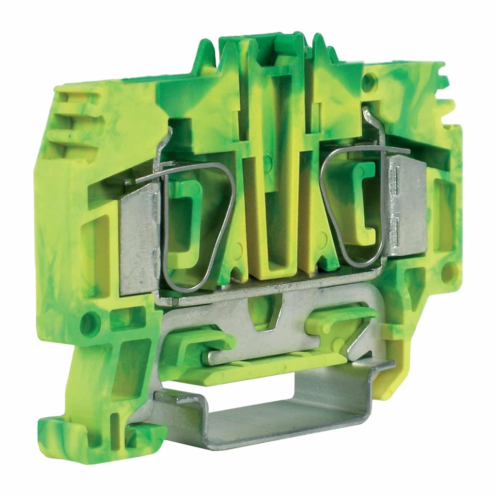 2 Wire Spring Ground Terminal Block, DIN Rail Mount, Screwless Ground Terminal Block For 2 Wires, 24-8 AWG, 600V, 8.2mm, 