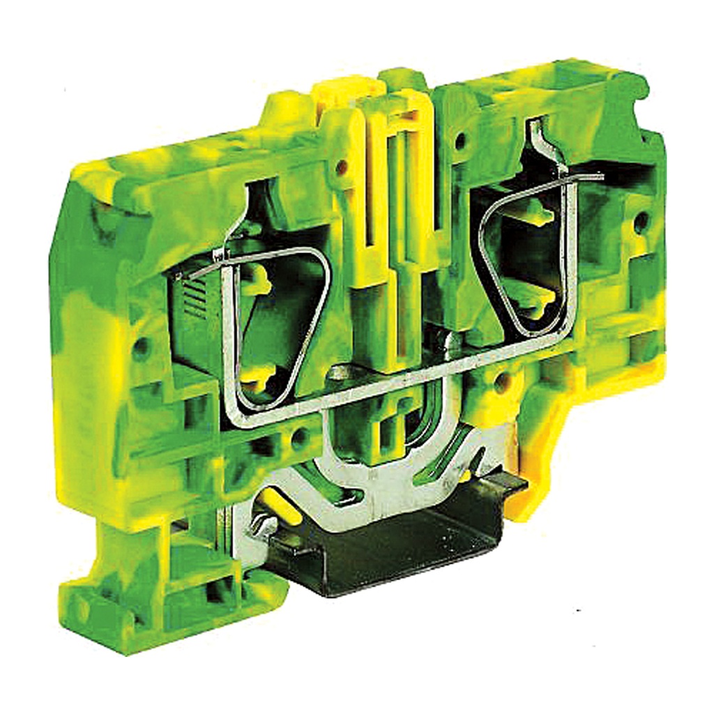 2 Wire Spring Ground Terminal Block, DIN Rail Mount, Screwless Ground Terminal Block For 2 Wires, 18-4 AWG, 600V, 8.2mm, 