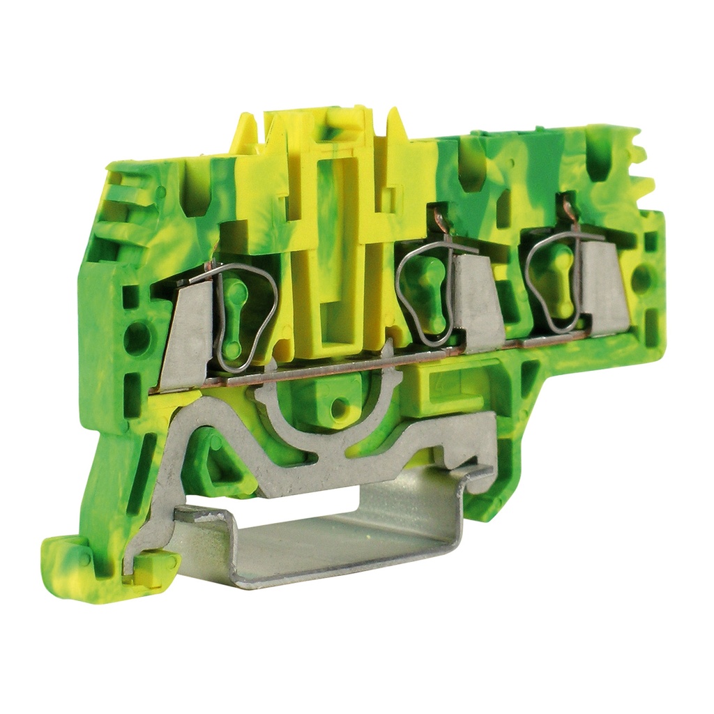 3 Wire Spring Ground Terminal Block, DIN Rail Mount, Screwless Ground Terminal Block For 3 Wires, 24-12 AWG, 600V, 5.2mm, 