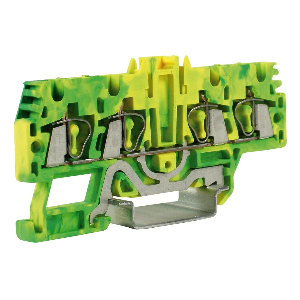 4 Wire Spring Ground Terminal Block, DIN Rail Mount, Screwless Ground Terminal Block For 4 Wires, 24-12 AWG, 600V, 5.2mm, 