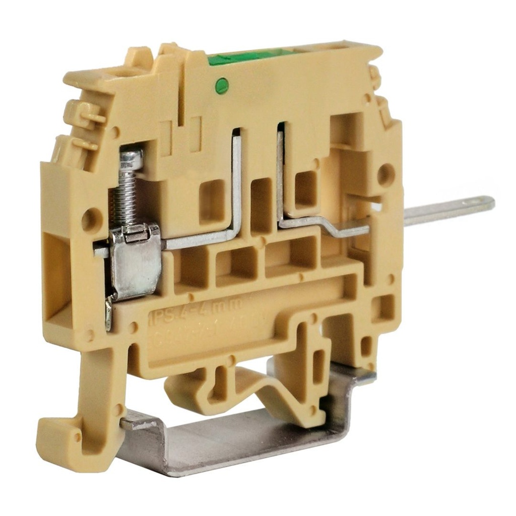 Knife Disconnect DIN Rail Mounted Terminal Block, 1 screw clamp and 1 solder connection, 20-10 AWG