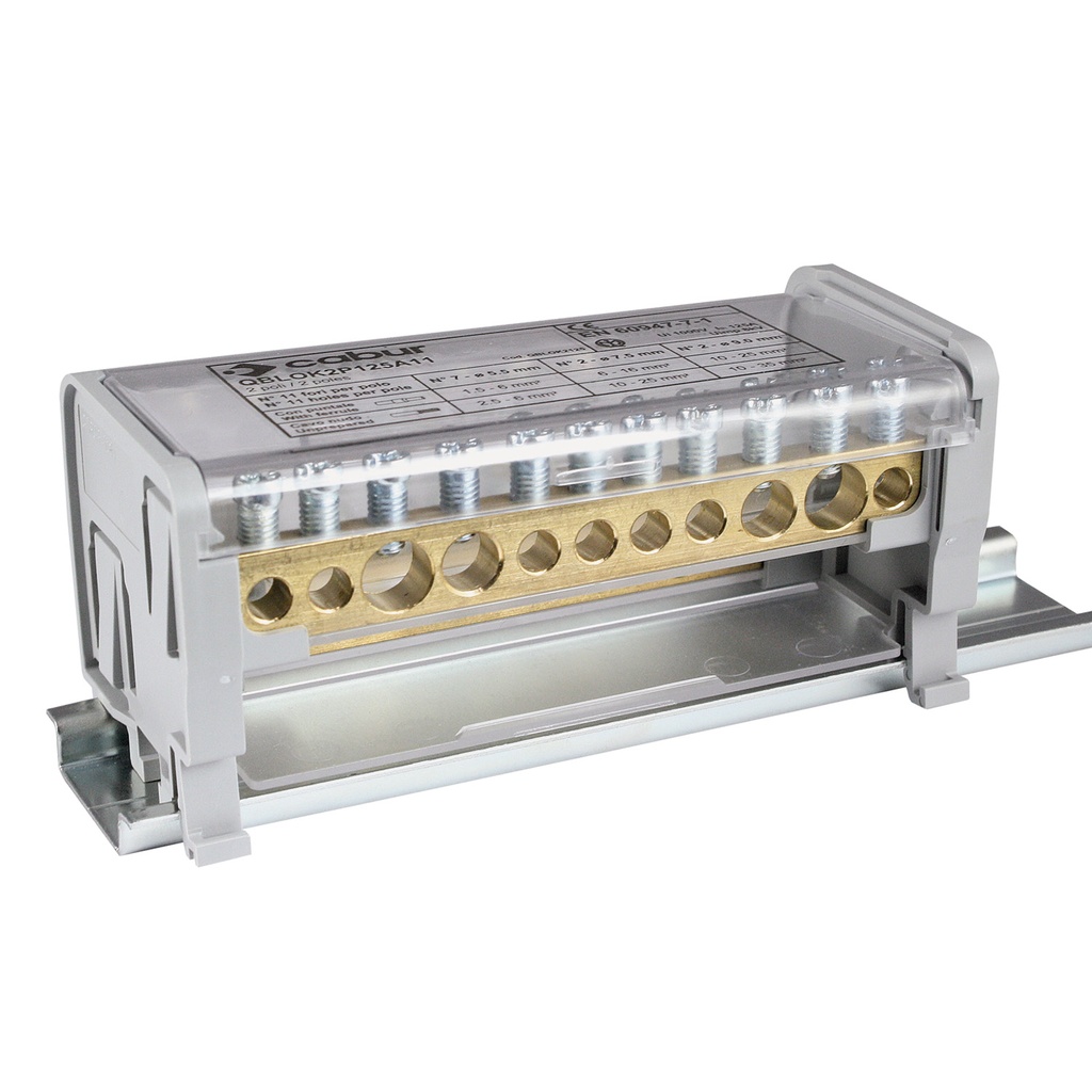 ASI QBLOK2125 | DIN Rail Mount Power Distribution Block | Dual Busbar, 125A, 1000V | 22-Output Connections | Electrical Power Splitter | Pack of 2