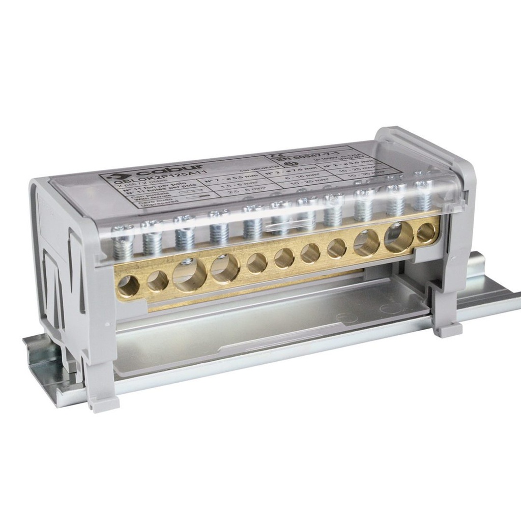ASI QBLOK2126 | DIN Rail Mount Power Distribution Block | Dual Busbar, 125A, 1000V | 15-Output Connections | Electrical Power Splitter | Pack of 2