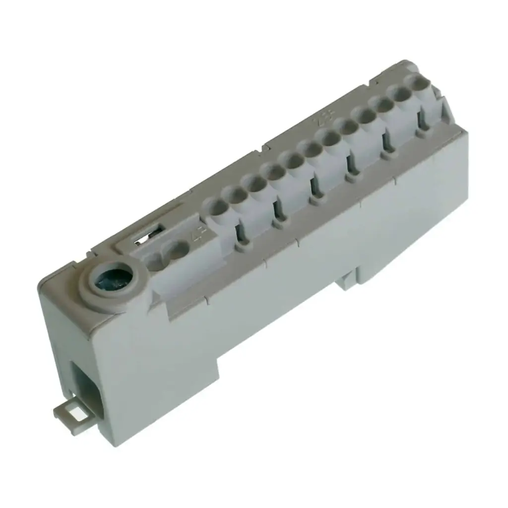 Multi-Lead/Multi-Wire Connection | 2x 16AWG, 12x 14AWG, 1x 18AWG Spring Clamp Connections | Grey | Stranded Wire Size 18-14 AWG | 600V, 80A | DIN Rail Mount | 