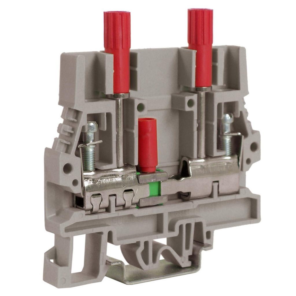 Sliding Link, Disconnect Terminal Block, DIN Rail Mount, Equipped With 2 Red Test Sockets, 20-8 AWG, Gray Housing