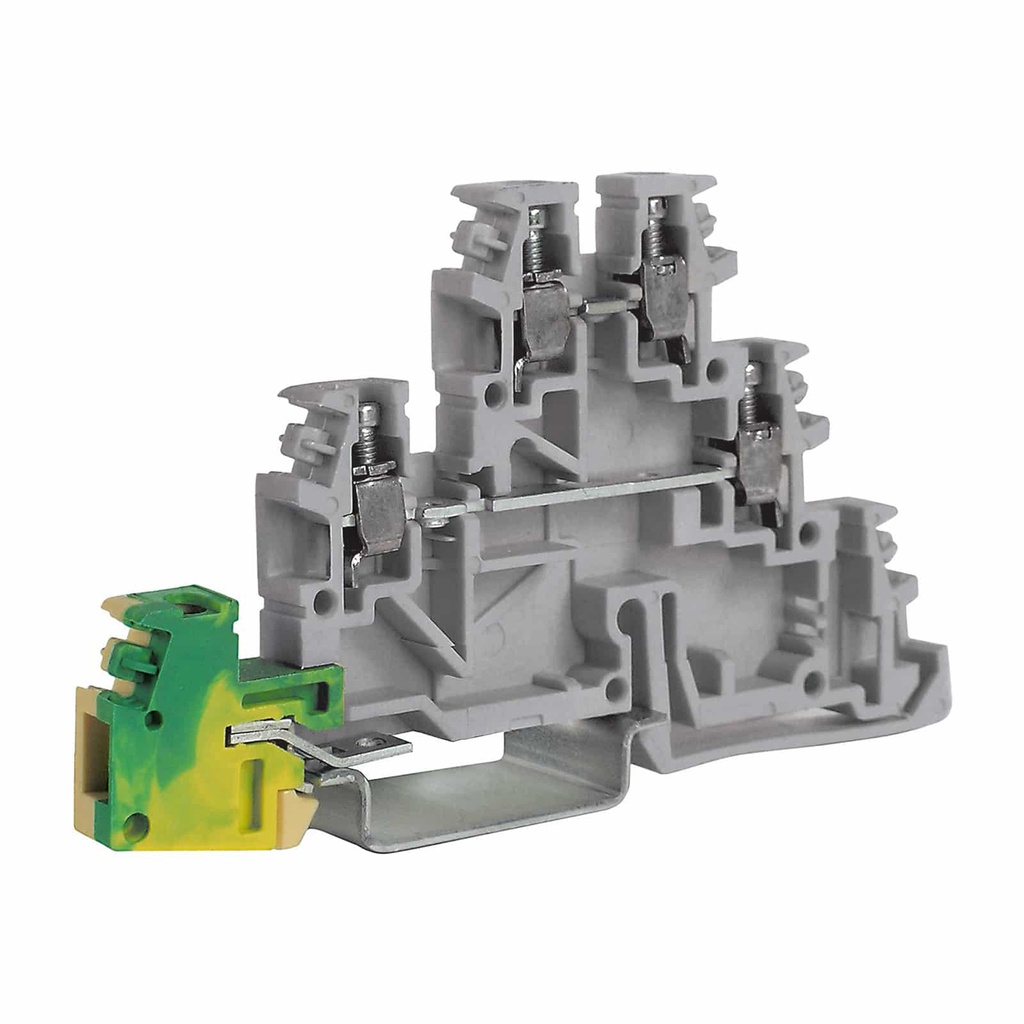 3 Level Terminal Block With Ground, Ideal 2 Circuit and Ground DIN Rail Terminal Block, 20-12 AWG, Space Saving