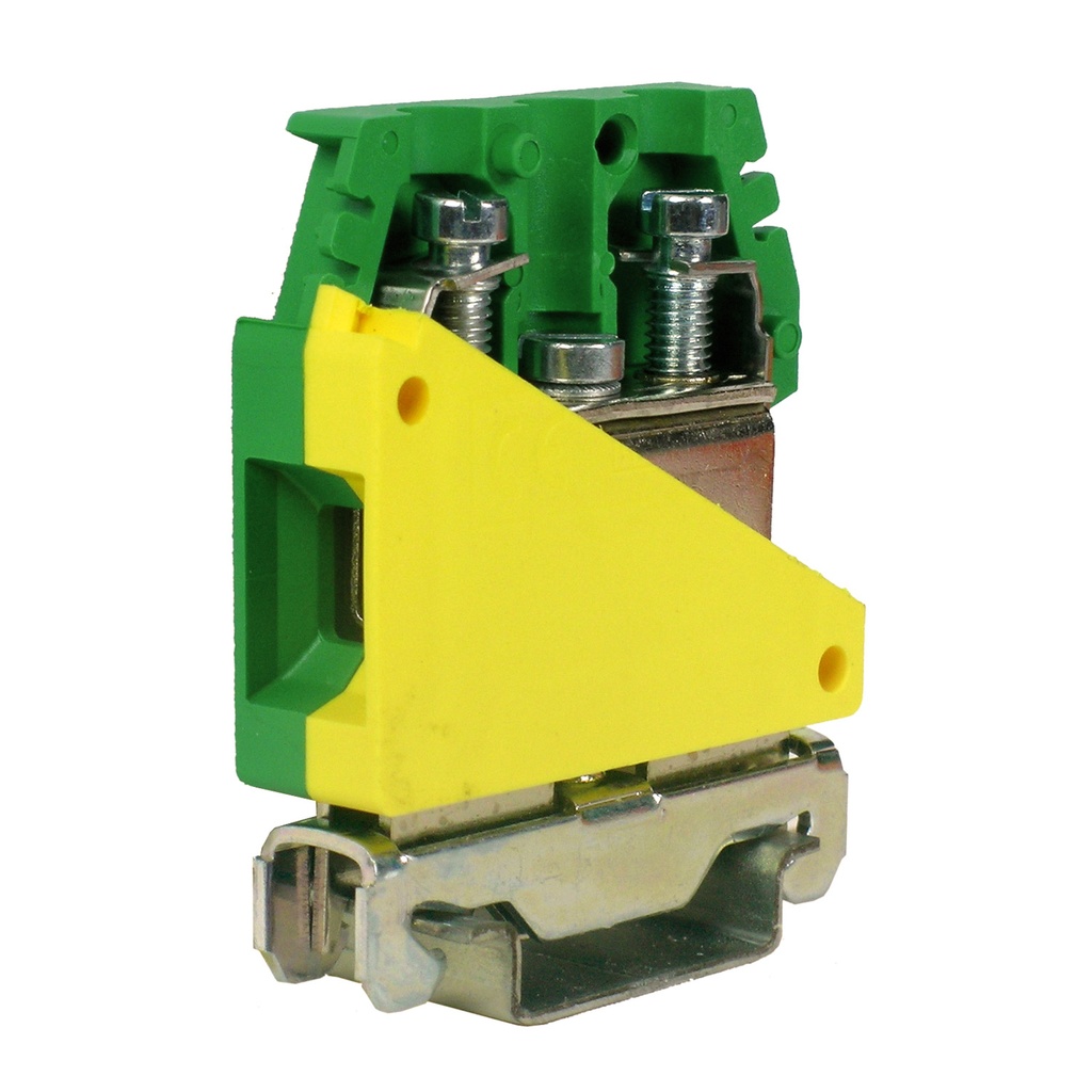 ASI TO210 DIN Rail Ground Terminal Block | TE.16/0 | 20-3 AWG | 76A Max | Screw Clamp | UL Approved | Green-Yellow Insulated