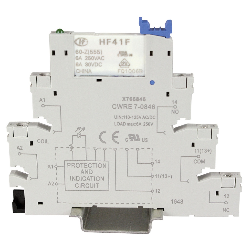 Terminal Block Relay, Pluggable SPDT 48V AC/DC Relay, 250V AC Output, DIN Rail Mount, UL Listed, 
