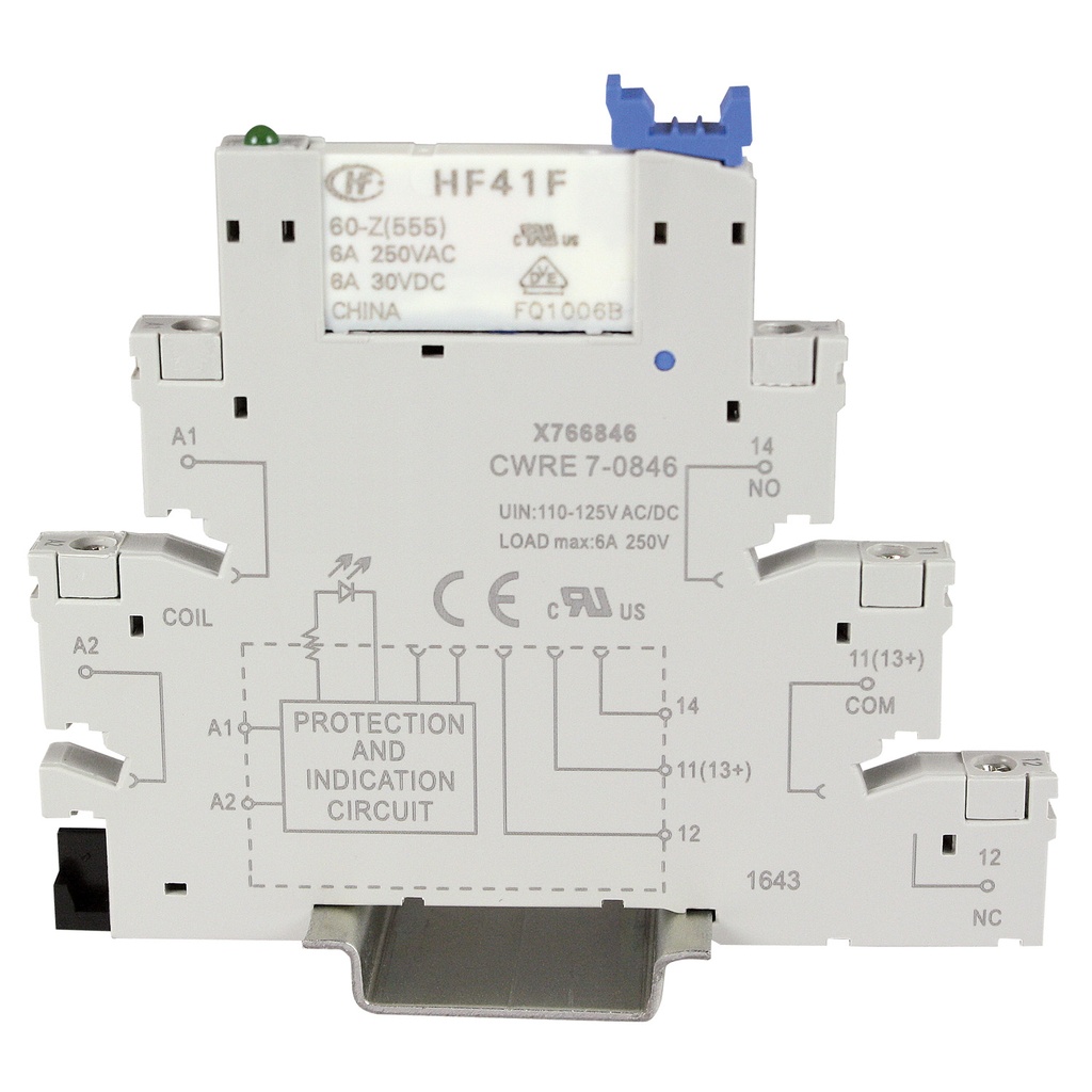DIN Rail Relay Module | SPDT Interposing Relay Interface | 115VAC/DC Coil | 6A 250VAC Output | UL Recognized