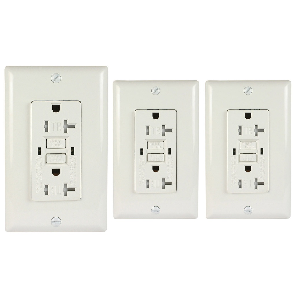 20A 125V Duplex GFCI Outlet | Self-Test | White | Tamper Resistant | UL Listed | Includes Wall Plate | 3-Pack