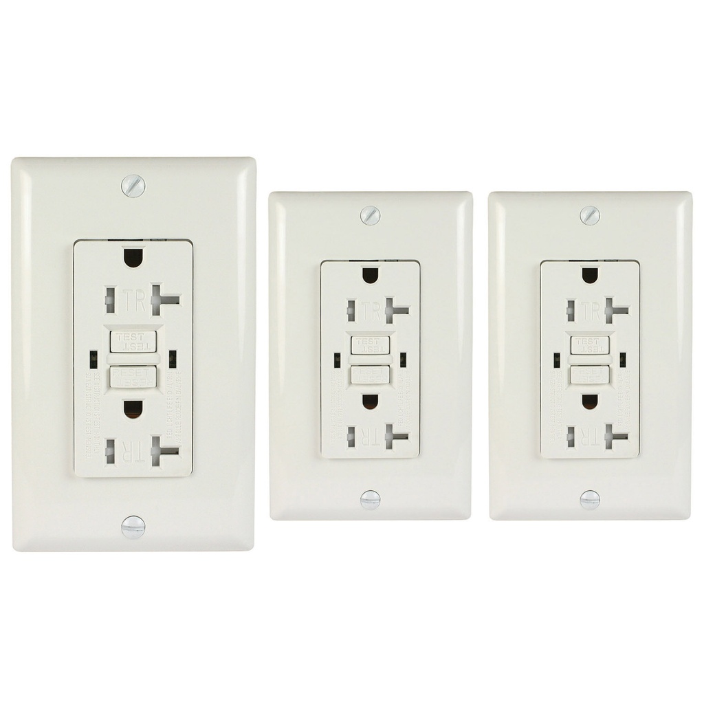 TR GFCI Receptacle 20A Wall Plate White Self Test UL 3 Pack