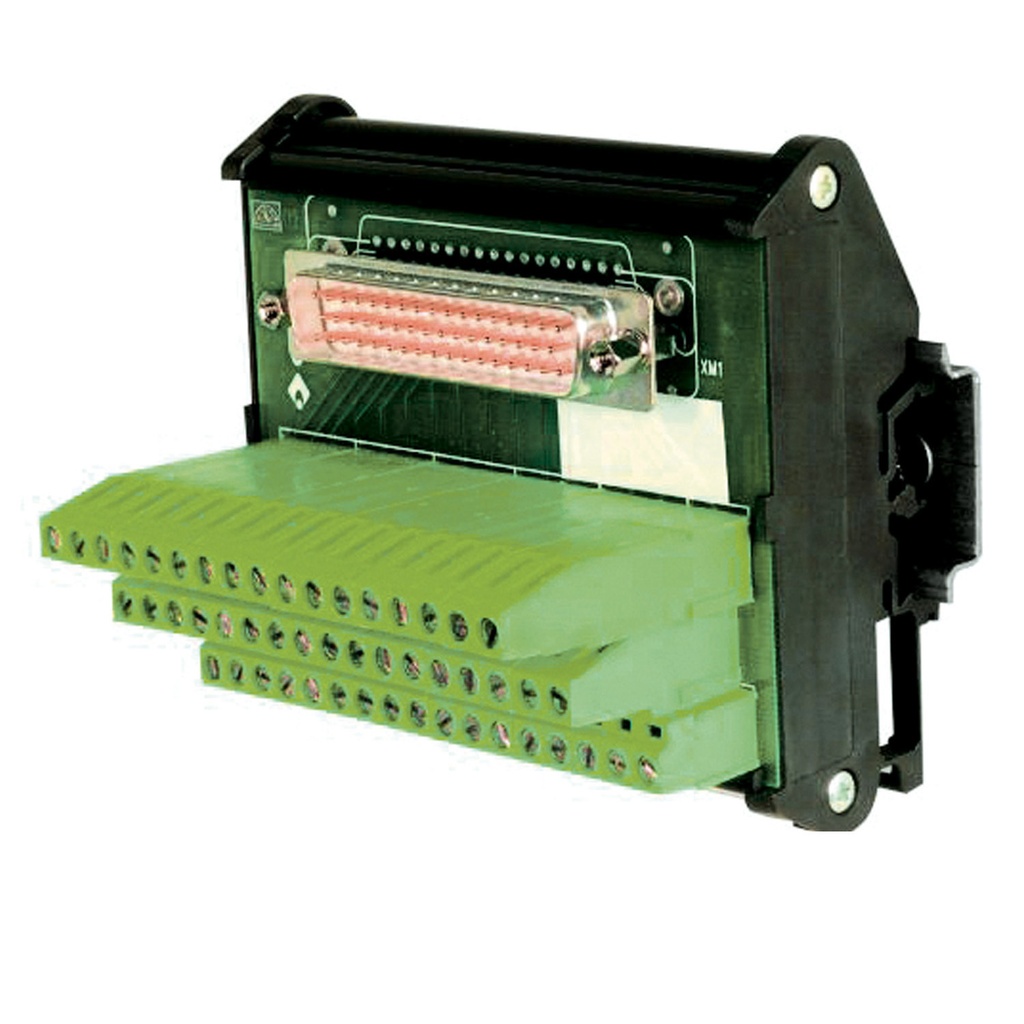 Compact DB25 Male Breakout Board, 25 Pin Male D-Sub Connector to Screw Terminal Interface Module, DIN Rail Mount