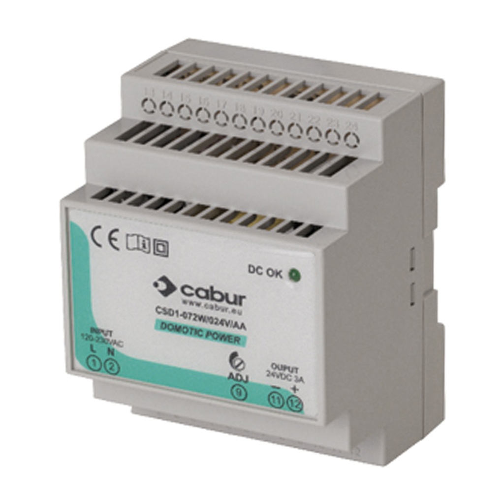 12 Vdc, 72W DIN Rail Power Supply, Low Profile, Compact, 120Vac Input, 12Vdc, 5A Output