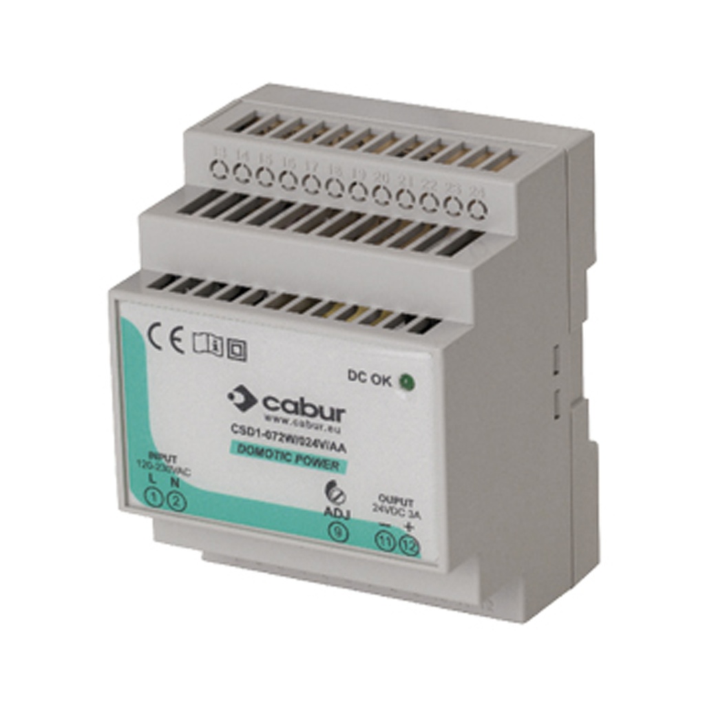 24 Vdc, 72W DIN Rail Power Supply, Low Profile, Compact, 120Vac Input, 24Vdc, 3A Output