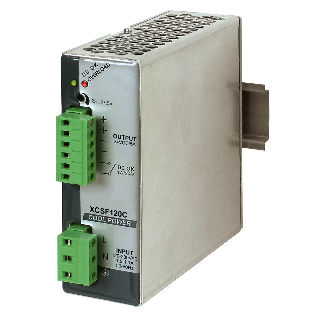 24 Volt Power Supply For Parallel Operation, 120V AC Input, 5A, 120W Output, UL508, DIN Rail Mounted