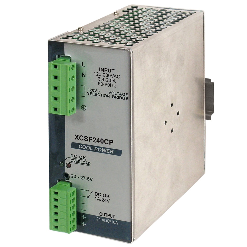 24VDC 10A Redundant DIN Rail Power Supply | 240W | Internal ORing Diode | 120/230VAC Input | XCSF240CP
