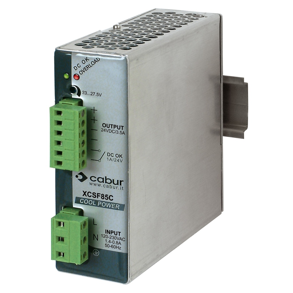 24V DC DIN Rail Power Supply, 3.5A, 85 Watt Output, 120V AC Input, UL508 Listed,
