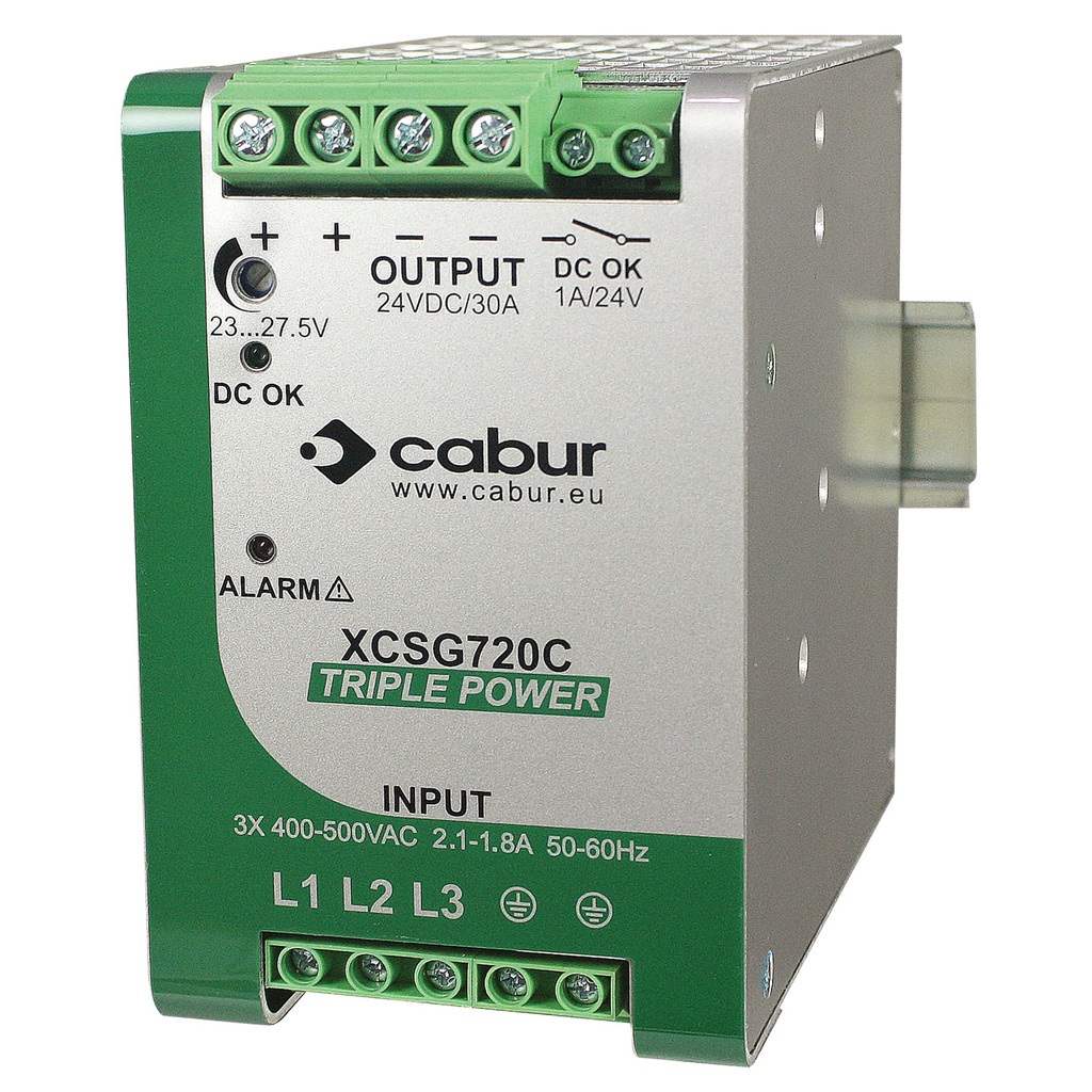 ASI XCSG720C | 30A 24V DC DIN Rail Power Supply | 720W | 3-Phase Input (400-500V AC) | High Efficiency >92% | cULus508 Listed