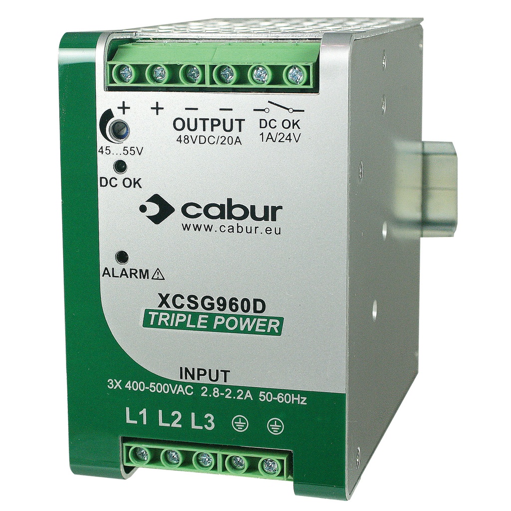 48V DIN Rail Power Supply, 48 Vdc, 20A Output,  3 Phase, 340-550Vac Input, UL Listed, 