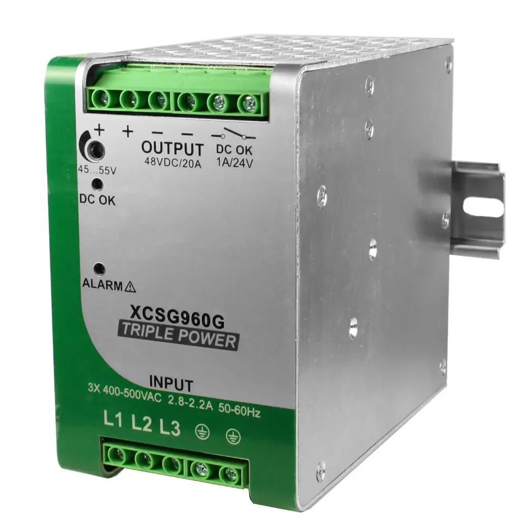 72V DC DIN Rail Power Supply, 72-85V DC, 13.3A Output, 3-Phase 340-550V AC Input, UL Listed, 