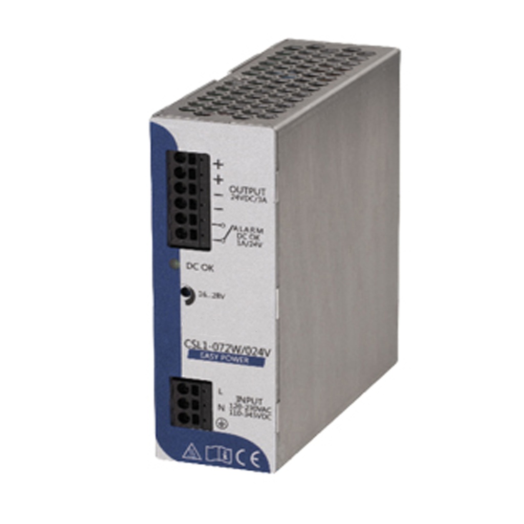 24V Economy DIN Rail Power Supply, 3 Amp Output, 72W, 120Vac Input,