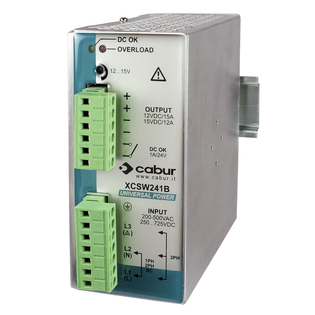 12V DC Din Rail Power Supply, INPUT: 208VAC, 240VAC, or 480VAC, OUTPUT: 12VDC or 15VDC - 15A