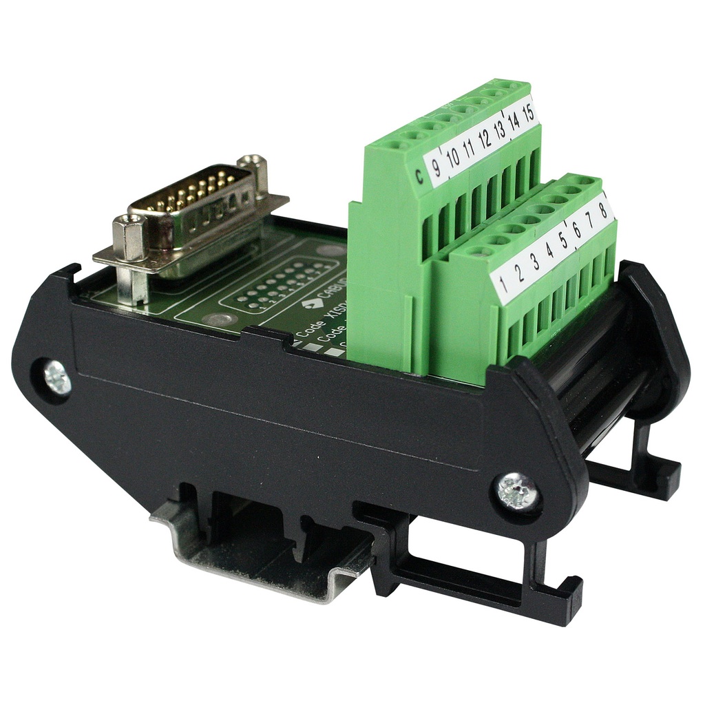 D-sub connector with Screw Terminals Interface Module, DIN Rail Mount, Male D-Sub connector, 15-pin, 2 Amp