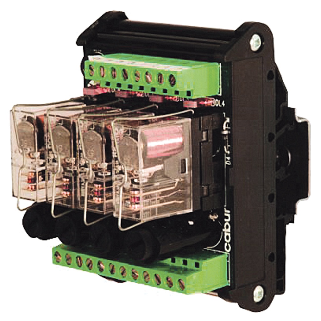 4 Channel 24Vac/dc Relay Module With Fuse Protection , DIN Rail Mount, SPDT, 24Vac/dc Input, 250Vac Output, 16A, 