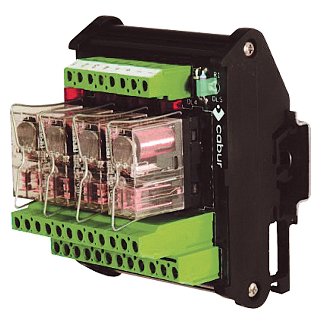 Multi-Channel pluggable relay, 4 relays, DPDT, 24 Vac/dc, Negative Common