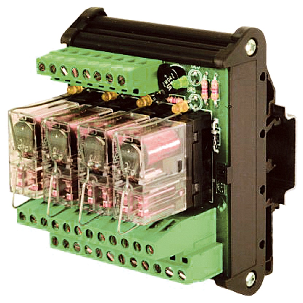 Multi-Channel pluggable relay, 4 relays, DPDT, 24 Vac/dc, +/- Common