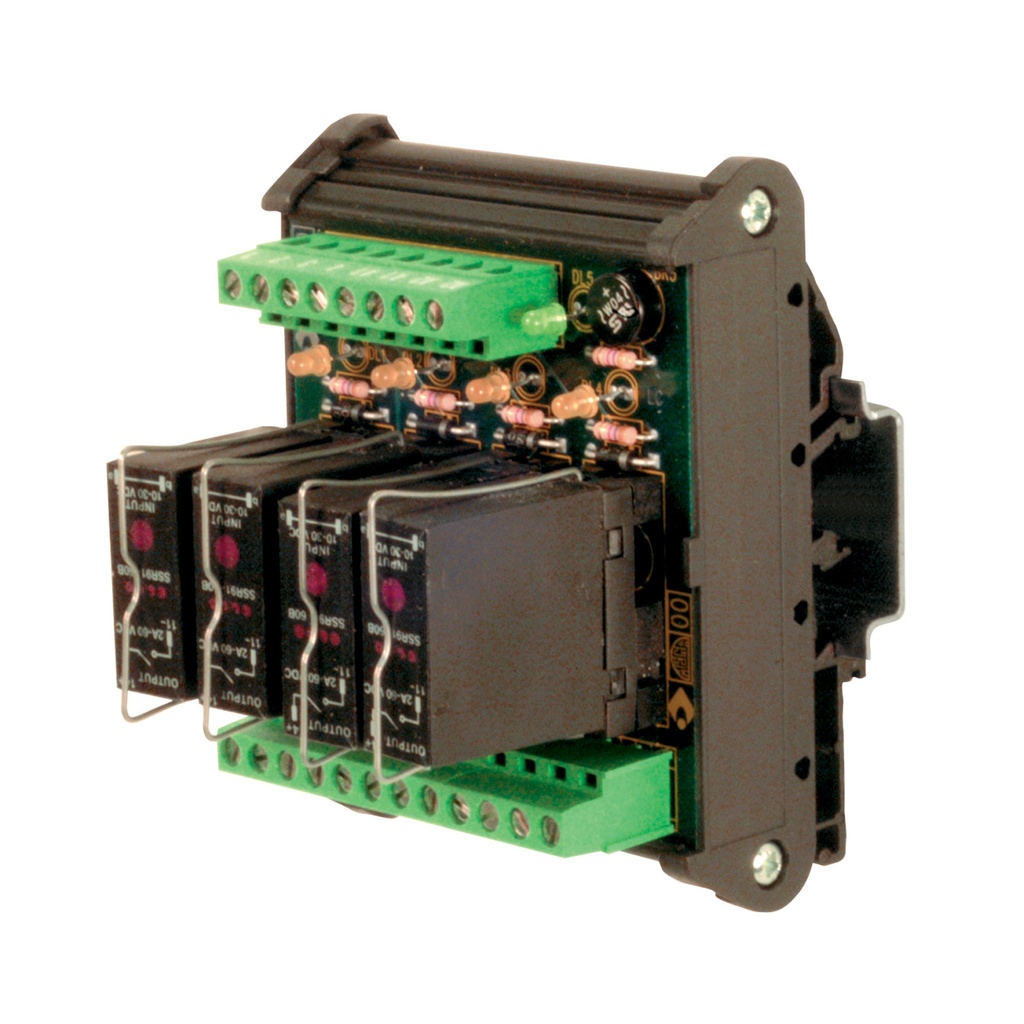 Solid State DIN Rail Mount pluggable (SSR), 4 relays, AC Load, +/- Common