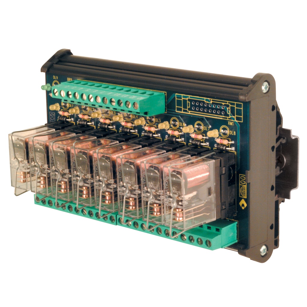Multi-Channel pluggable relay, 8 relays, SPDT, +/- Common, 24 Vac/dc