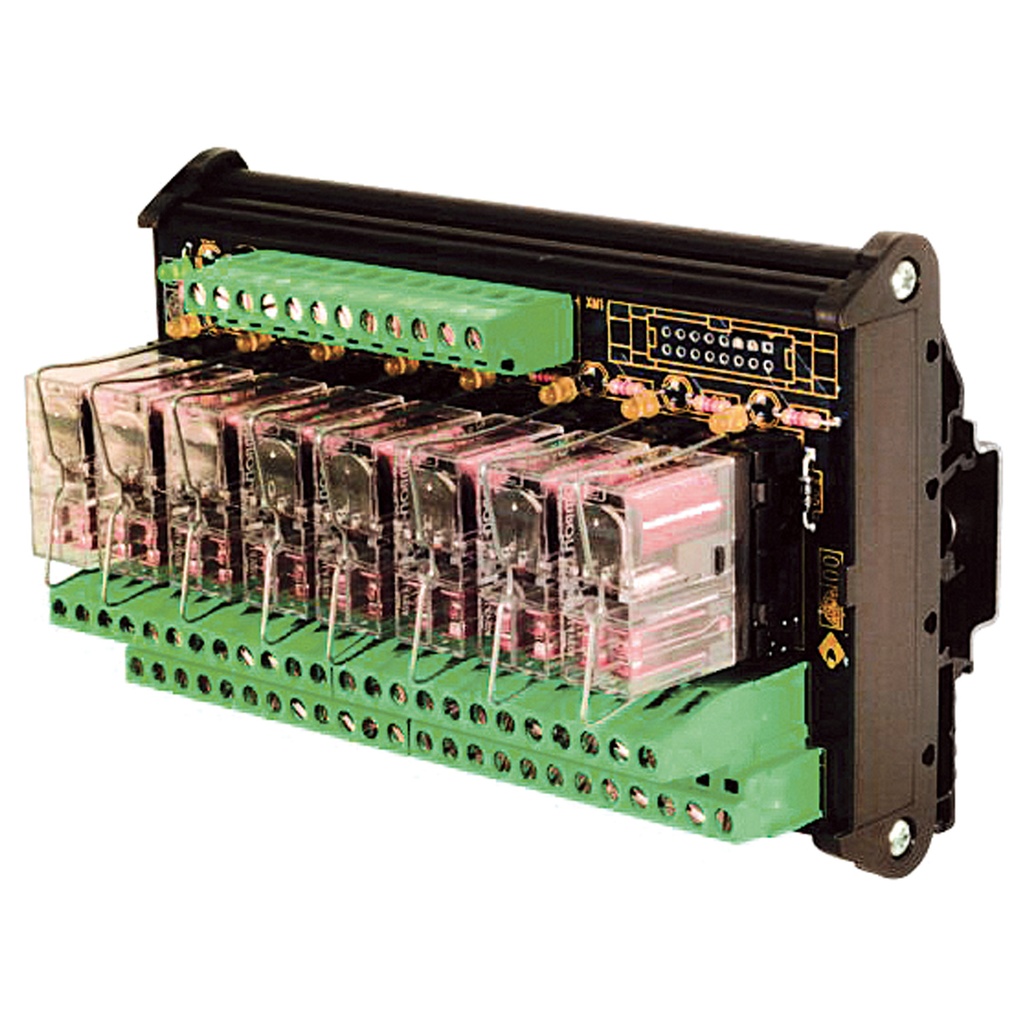 Multi-Channel pluggable relay, 8 relays, DPDT, +/- Common, 24 Vac/dc