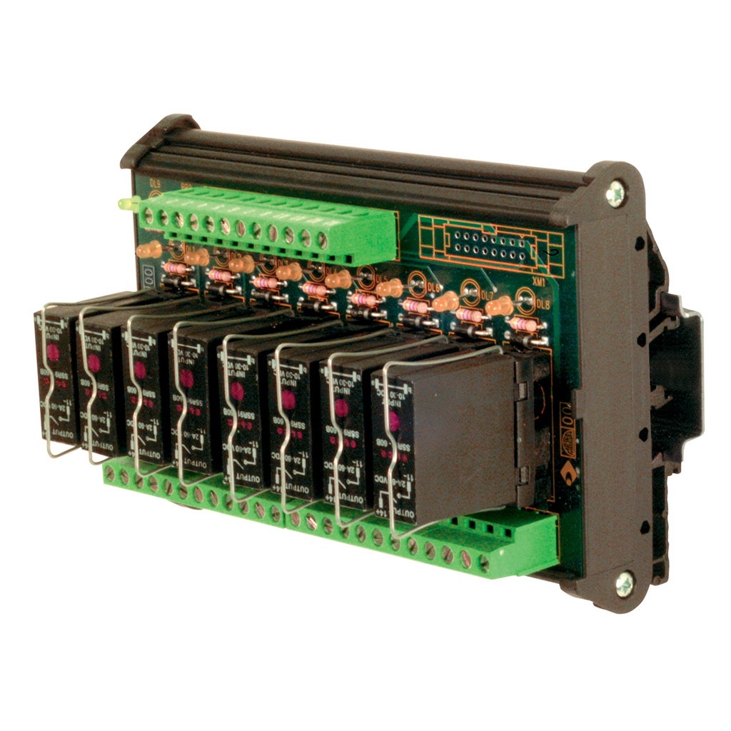 Solid State DIN Rail Mount pluggable (SSR), 8 relays, AC Load, +/- Common