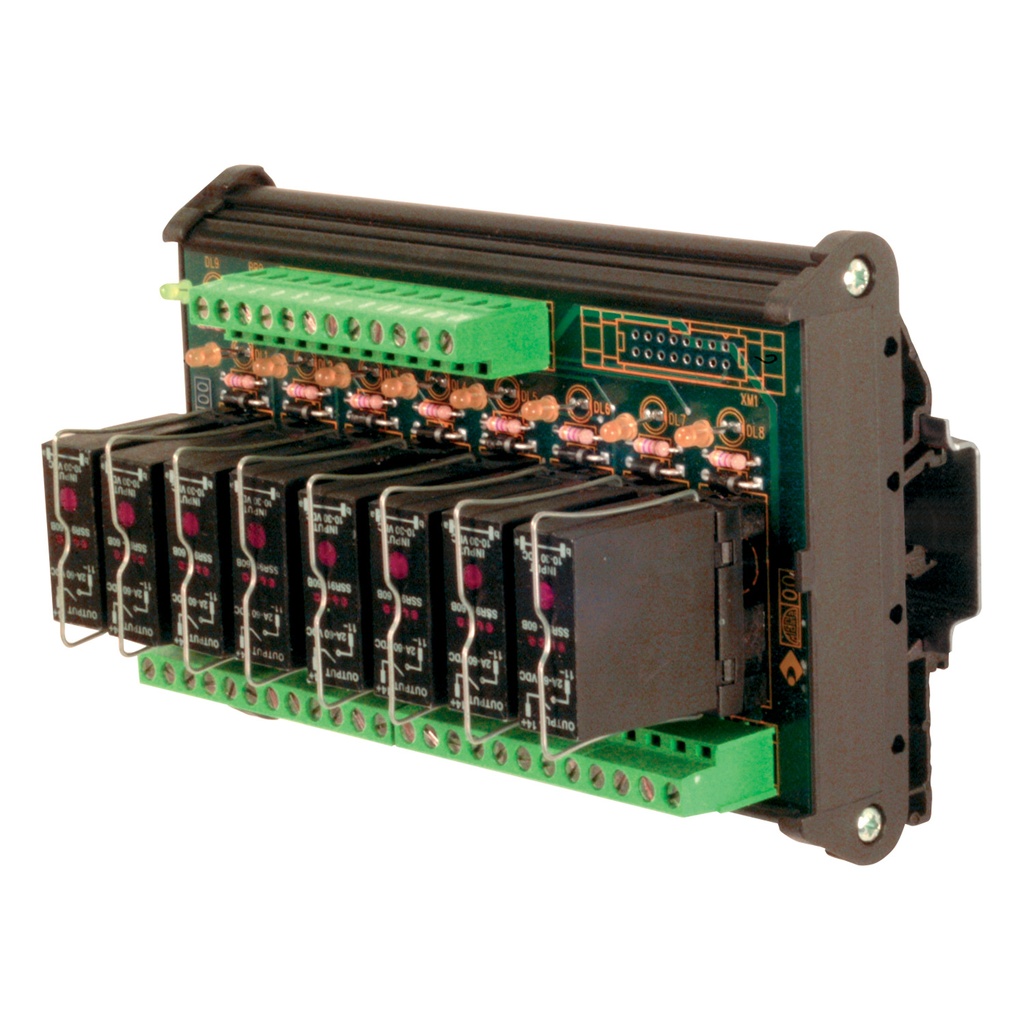 Solid State DIN Rail Mount pluggable (SSR), 8 relays, DC Load, +/- Common