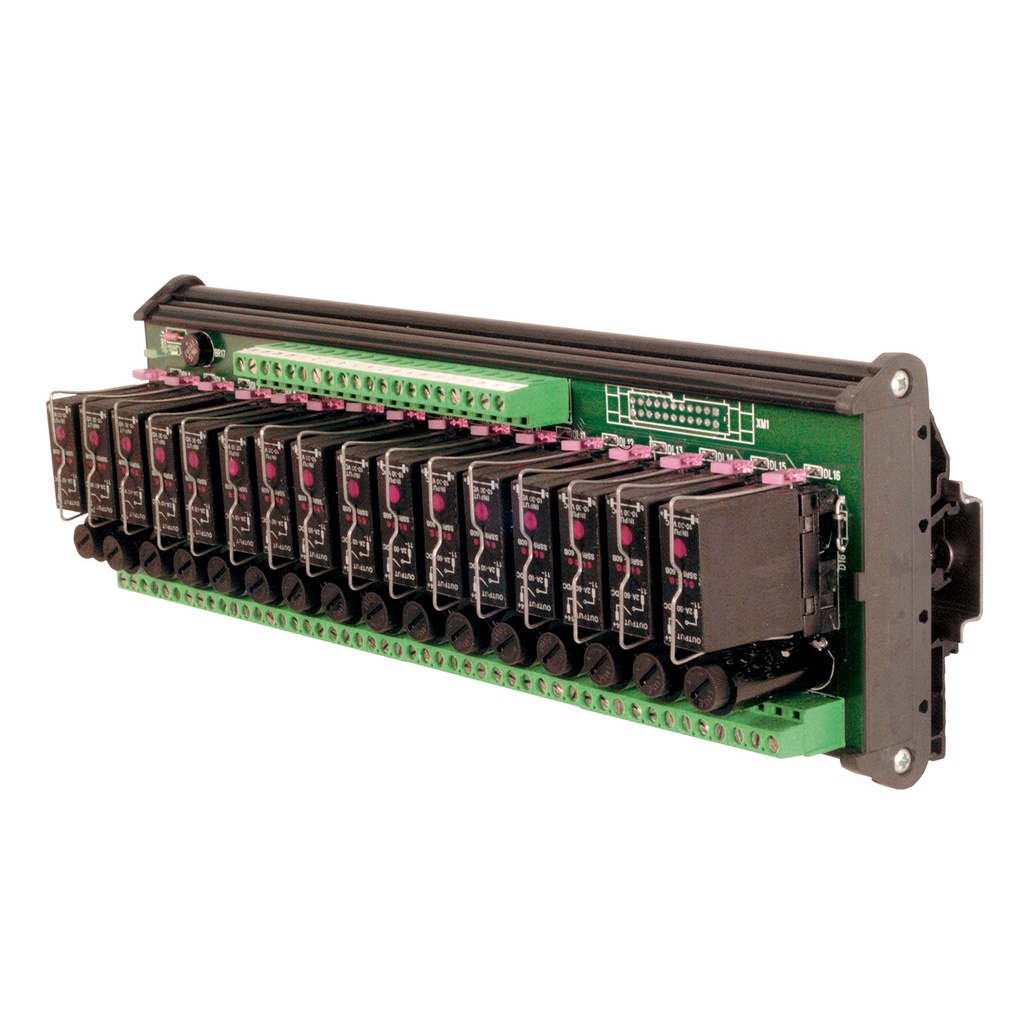 Solid State DIN Rail Mount pluggable (SSR), 16 relays, AC Load, +/- Common with fuse